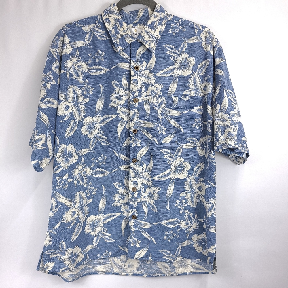 Bill Blass Floral Silk Hawaiinan Button Down Shirt